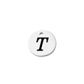 Macro shot of polished silver stainless steel round charm with engraved letter T detail - Letter T