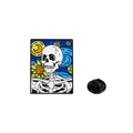 Emaille-Anstecknadel mit Skelett im Van-Gogh-Stil, Sternennacht und Sonnenblumen - Sternenklare Sonnenblume Skelett