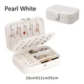 Pearl White portable double-layer PU leather jewelry box for rings and necklaces - 16*11*5cm / White