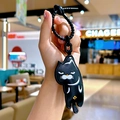 Cute black leather angry cat keychain with white stitching and gold clover detail for bags - Black Charm-Little Flower Cat