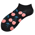 Socquettes en coton noir avec motif cerises roses et bords côtes extensibles - 36-44 / Cerise Rose sur Fond Noir
