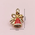 Christmas bell charm in gold alloy and red enamel with bow detail, 2.2cm x 1.6cm - 2391 Red Bow Bell