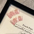Pink gradient cat-eye press-on nails with 3D peach and water droplets design - XS / Short Coffin (1970)