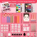 Water-based body paint kit with pink storage case, 2 palettes, 18 brushes and stencils - [33 Colors Dream Set] + Storage Box + Tools