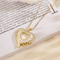 Collana con ciondolo a cuore MOM in oro, inserto in conchiglia e zirconi su libro - Cuore d'Oro MOM Stile A