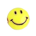 DIY charm bead featuring a bright yellow enamel smiley face with golden metal edging - Round Smile-Yellow