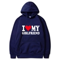 Dark blue hoodie featuring a white 'I ❤️ MY GIRLFRIEND' print on the chest with red heart - S / Navy Blue (I ❤️ MY GIRLFRIEND)