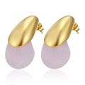 Fashionable stainless steel gold plated earrings with pink resin water drop pendants - No.1 Teardrop Pink
