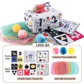 Baby sensory tissue box toy with colorful plush balls and crinkle paper squares - Numbers White Tissue Box (3 Square Cloths + 8 Silk Scarves + 3 Plush Balls) (1906-8A)