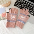 Rosa Winter-Strickhandschuhe mit Rentier-Muster und Touchscreen-Funktion - Einheitsgröße / Hellrosa
