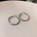 Detailed close-up of silver minimalist earrings with irregular faceted texture on ceramic - Irregular Texture (5#)