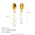 18K gold plated stainless steel floral clip earrings with pearls and zircon stones - Asymmetric Pearl Studs - Gold - Ear Clip