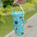 Blue insulated water bottle carrier bag with cute cartoon cat patterns and handle - Blue Cat