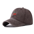 Detail of vintage washed cotton baseball cap with red cherry embroidery in dark brown - Coffee