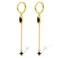 Elegante goldene Tropfenohrringe mit schwarzem Edelstein und feiner Metallkette - Schwarzer Zirkonia - Vergoldet