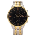 Fashionable men's quartz watch with bicolor gold-silver strap and black dial - Black Dial Two Tone Strap
