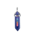 Detailed macro view of lapis lazuli hexagonal pendant with seven colorful chakra rhinestones - Chakra Cap Hexagonal Column / Lapis Lazuli