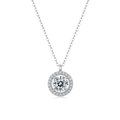 Classic 925 sterling silver halo necklace with a round brilliant moissanite pendant - (s925 Silver + Moissanite Sn13034-65/1 Carat/6.5mm) / Chain Length 40cm + 5cm (extension Chain)