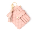 Pink woven texture card wallet with tassel keychain and multiple card slots - Pink