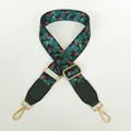 Adjustable wide shoulder strap with tropical leaf print and green leather accents - Green Leaves + Green Leather / Silver Hook