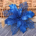 Blue glitter poinsettia flower ornament for Christmas tree decoration with lace petals - Glitter Style / 13cm / Blue