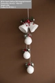 White sequined Christmas bells hanging ornament with red berries and pine needles - 85CM Bell String / White