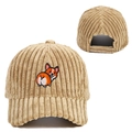 Khaki Kord-Baseballkappe mit Corgi-Stickerei und verstellbarem Riemen hinten - Verstellbar / Khaki