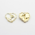 Detailed front and back view of gold heart charms with white rose enamel inlay - White-Gold