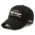 Cappellino baseball vintage nero con ricamo bianco 3D mostrato da un angolo di 45 gradi - Regolabile / Nero