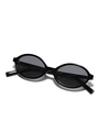 Retro oval black frame sunglasses with dark lenses and minimalist Y2K aesthetic style - Glossy Black/Grey Lens