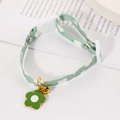 Light green floral dog collar with 3D sunflower pendant and small golden bell charm - One Size (16-30CM) / Green