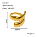 Detail of 18k gold plated stainless steel spiral ring with size and weight specs - Adjustable Open / Gold