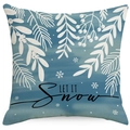 Blauwe linnen kerstkussenhoes met sneeuwvlokken en Let It Snow tekst voor bank - Dennenboomtak - LET IT SNOW