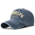 Berretto da baseball in cotone lavato grigio scuro con ricamo Brooklyn 1947 - Regolabile / Blu navy