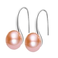 Elegant s925 silver hook earrings featuring round pink natural pearls in a minimalist design - White Gold / 10mm Pink Natural Pearl Earrings