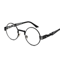 Steampunk round matte black metal sunglasses with triple-line hollow temples - Black Frame Clear Lens C12
