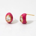 French vintage pink oil-drop egg-shaped stud earrings with clear gemstone and gold plating - Rose Red