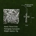 Five-piece set of transparent crystal-textured cross pendants with silver lanyards - Cross / 75mm
