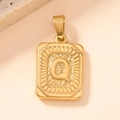 Polished gold square pendant featuring an embossed letter Q with radial textured borders - Letter Q