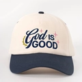 Casquette de baseball vintage avec broderie God IS GOOD et visière contrastée - Beige et Bleu Marine