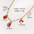 Gold titanium necklace with fruit pendants like strawberry and watermelon, 40+5cm length - Gold Necklace (Multi-color Pendants)