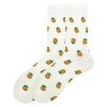 White crew socks with yellow pineapple pattern in soft cotton blend for men and women - 38-46 / White Base Pineapple Pattern (3714C)