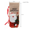 Christmas burlap wine bag with Santa Claus applique and red ribbon tie 14x31cm - Santa Claus