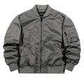 Classic dark grey men's MA1 bomber jacket with metallic satin finish and ribbed trims - S / Gray