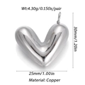 Macro view of silver heart pendant with precise dimensions of 30mm height and 25mm width - Ysn024-2 / 18K Gold