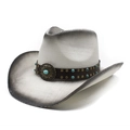 Western cowboy hat with turquoise leather band and vintage gradient finish on white base - M (56-58cm) / Black and White