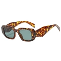 Retro polygon sunglasses with brown tortoiseshell frame and dark green lenses - C03 Leopard Green