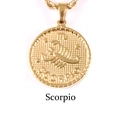 Scorpio zodiac coin necklace with embossed scorpion pendant and gold twist chain - Scorpio / Gold