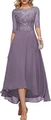 Lilac lace evening gown featuring a high-low chiffon hem and floral embroidery - US size 12 (L) / Top And Bottom / Light Purple