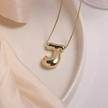 18K gold plated bubble letter J pendant necklace with glossy round 3D balloon design - Letter J (Single Pendant)